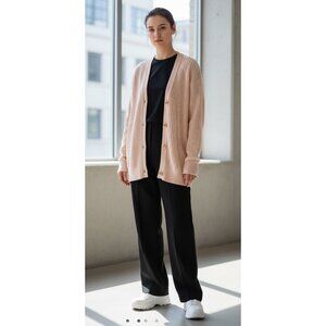 Snow Lotus 100% Cashmere Cardigan Sweater Womens Size 46/M/12 Peach Cable Knit